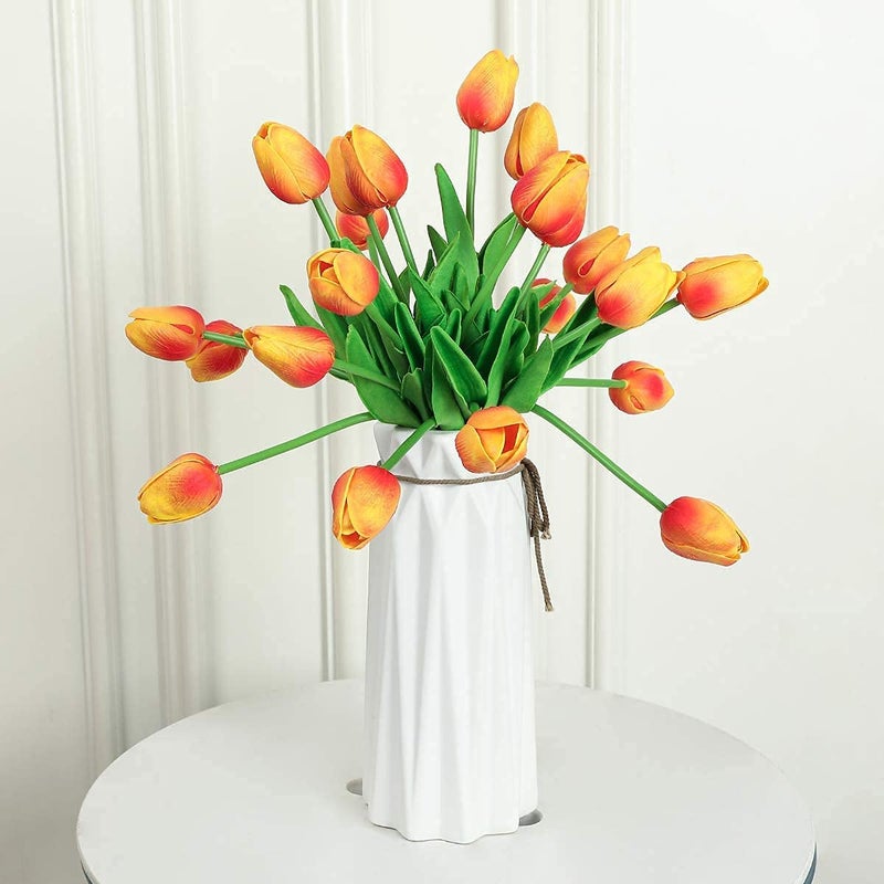 Kisflower 30Pcs Latex Tulips Real Touch Red and Yellow Artificial Flowers Fake Tulips Arrangement Bouquet for Home Office Wedding Decor (Red and Yellow) - Image 4